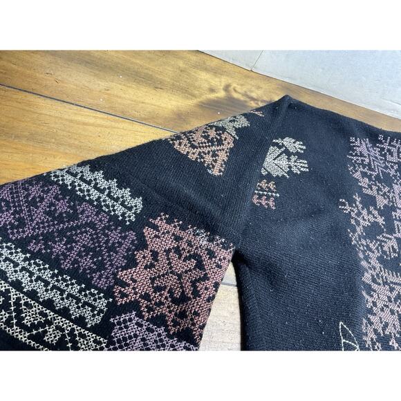 Johnny Was Biya Fenella Embroidered Kimono Cardigan Black Knit Open Front Small - Picture 14 of 16